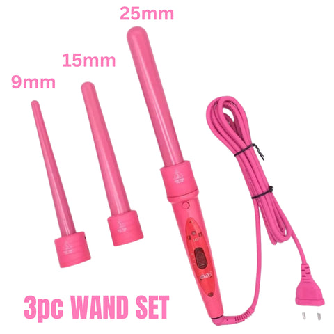 3pcs Pink Curling Iron Wand Set