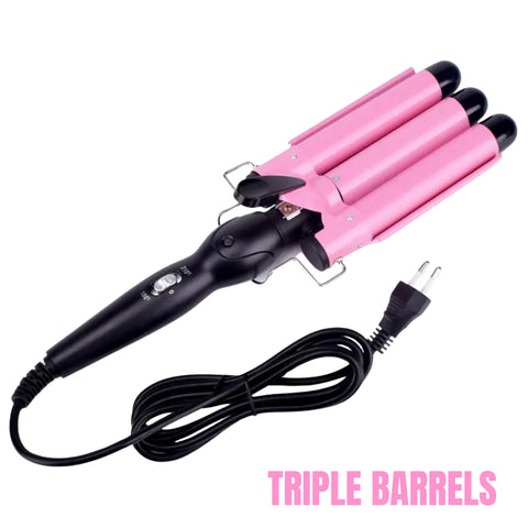 Pink 3-Barrel Curling Iron | Soft Crimps | 25mm