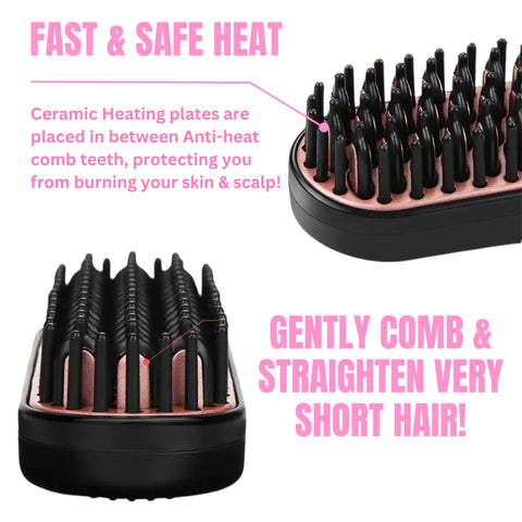 Heated Short Hair Comb Straightener | Ceramic Comb Teeth | Scalp Protector