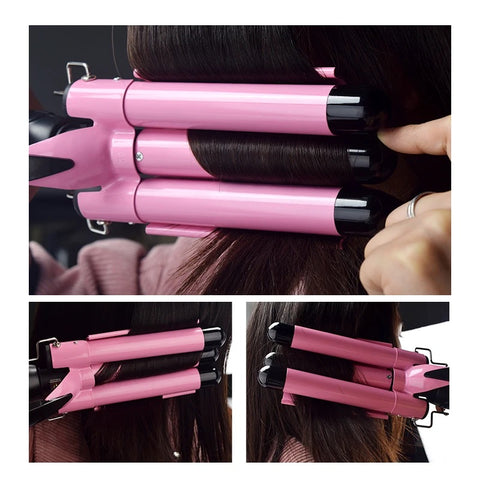Pink 3-Barrel Curling Iron | Soft Crimps | 25mm