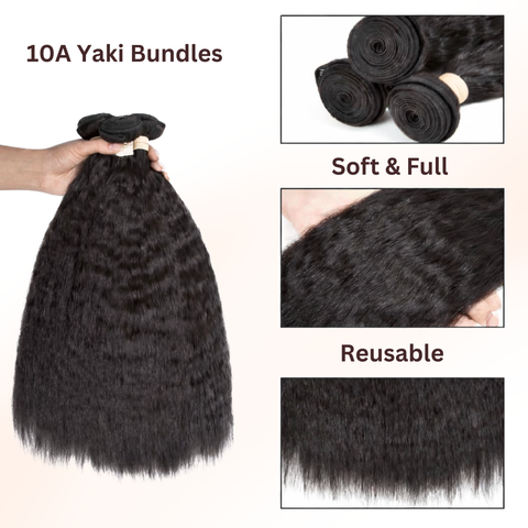 10a Remy SOFT YAKI Hair Bundles 3pcs