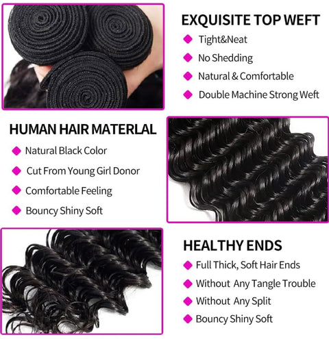 10a Remy DEEP WAVE Hair Bundles 3pcs