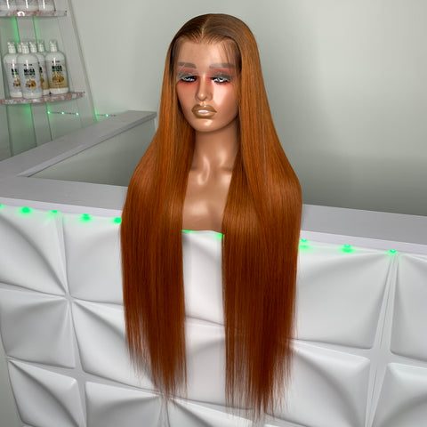 ORANGE w/ Brown Roots (13x4) Lace Front Wig | 180% Density